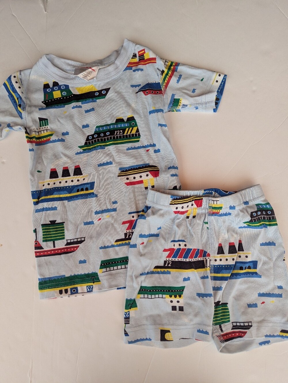 Hanna Andersson Shorties Pajamas Boys 4 Blue Nautical Sailboat